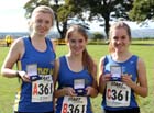 Under-17s girls winners Birtley AC from left to right: Sophie Forster, Anna Fawcett and Lydia Turner,  Northern Cross Country Relay, Graves Park, Sheffield.
